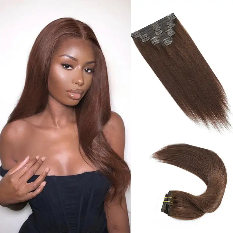 Colored Seamless Clip In Hair Extensions PU Weft Clip Ins 8pcs With 18 Clips