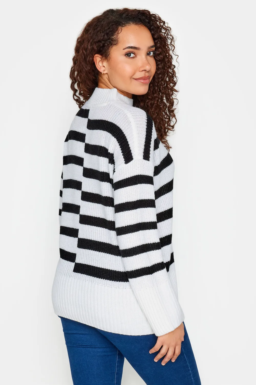 M&Co White & Black Contrast Stripe Turtle Neck Jumper