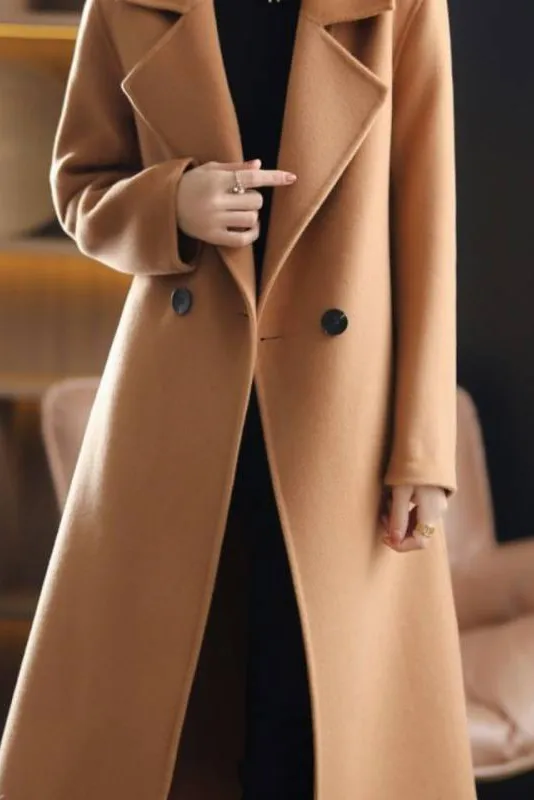 Double Buttons Front Tie Lapel Coat