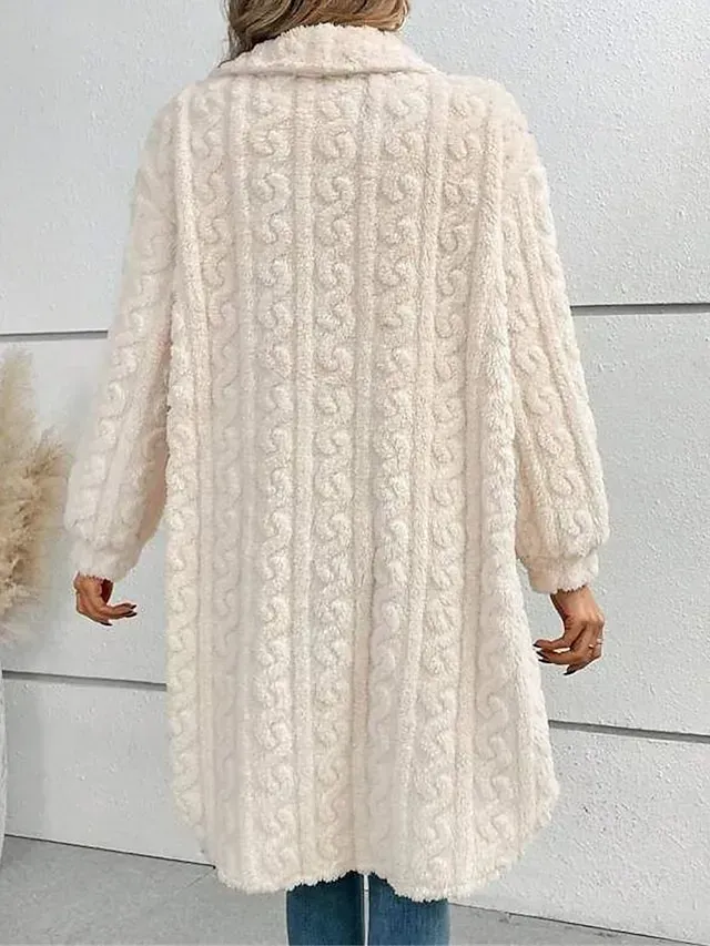 Women's Winter Coat Teddy Coat Coat Windproof Warm Outdoor Street Daily Going out Button Pocket Fleece Lined Single Breasted Lapel Fashion Plush Casual Minimalism Solid Color Regular Fit Outerwear