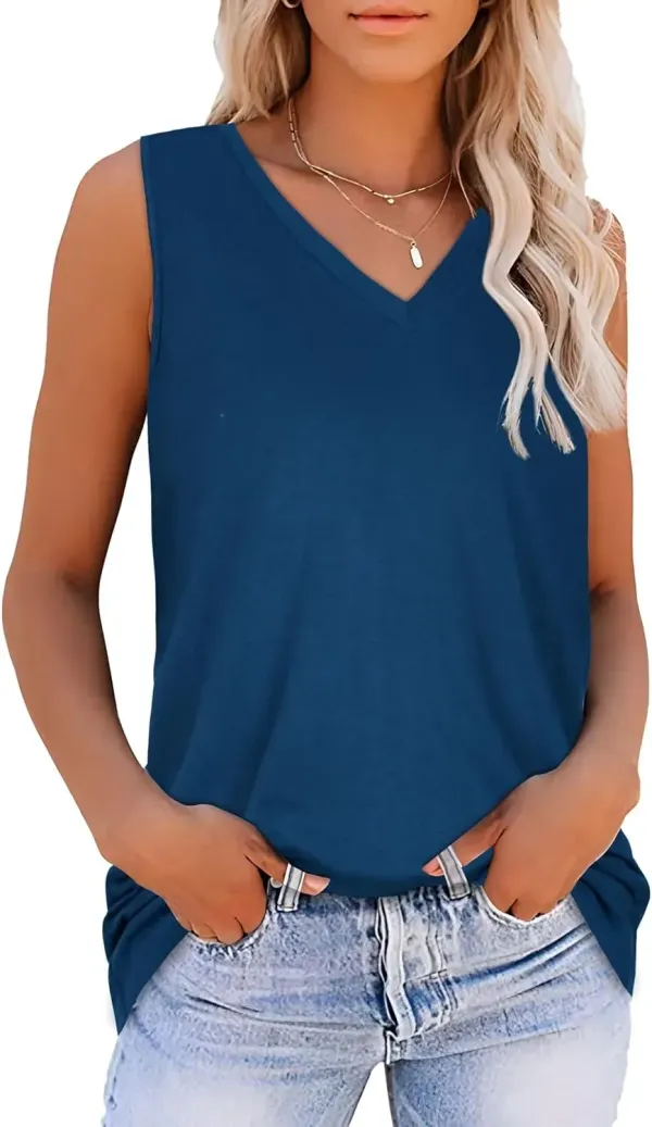 Summer Tops for Women Sleeveless V Neck Tshirt Loose Fit Casual Tank Tunic Blouse