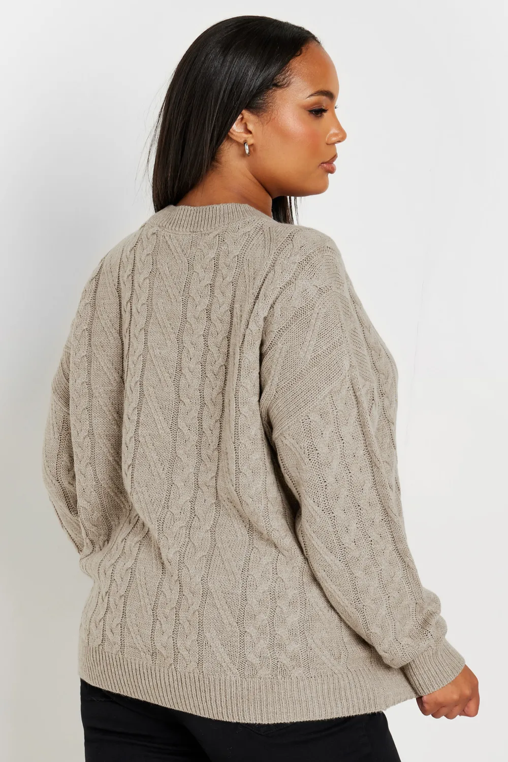 YOURS Curve Natural Brown Cable Knitted Jumper