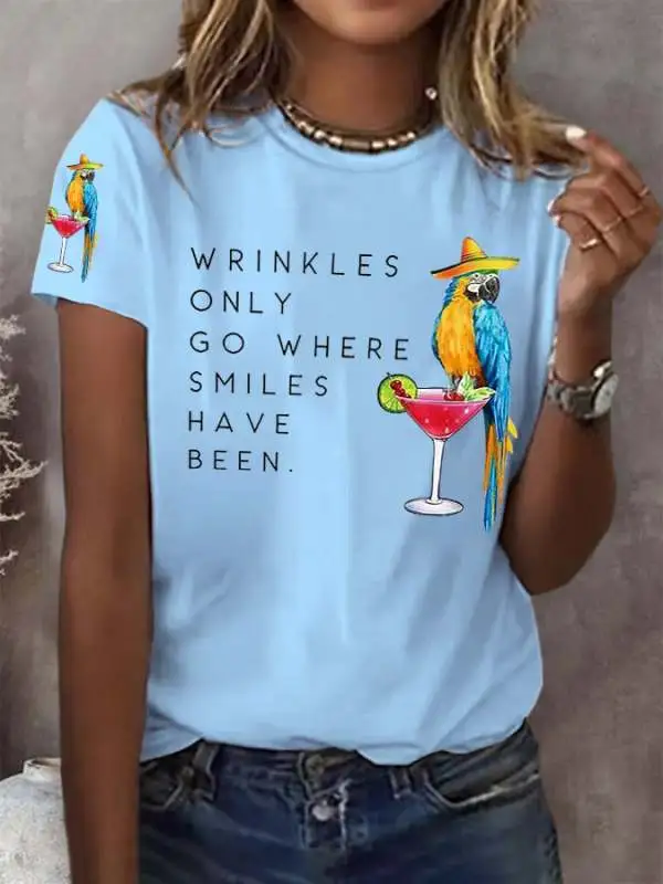 Retro Wrinkles Only Go Where Smiles Have Been Print T-Shirt