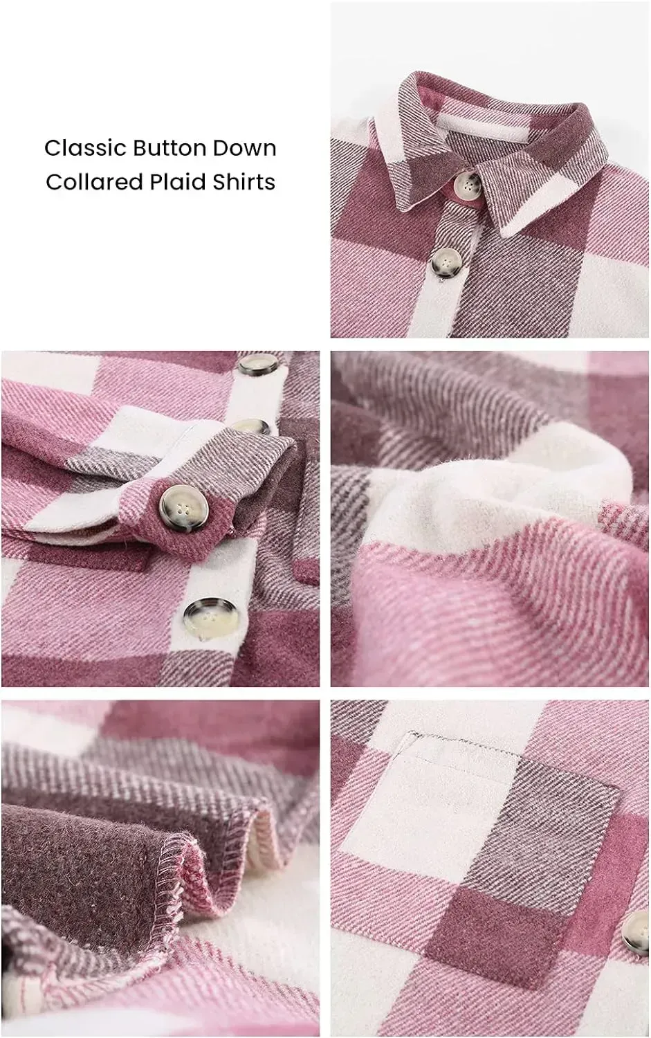 Women's 2023 Fall Clothes Plaid Shacket Jacket Long Sleeve Button Down Flannel Shirts Fashion Blouse