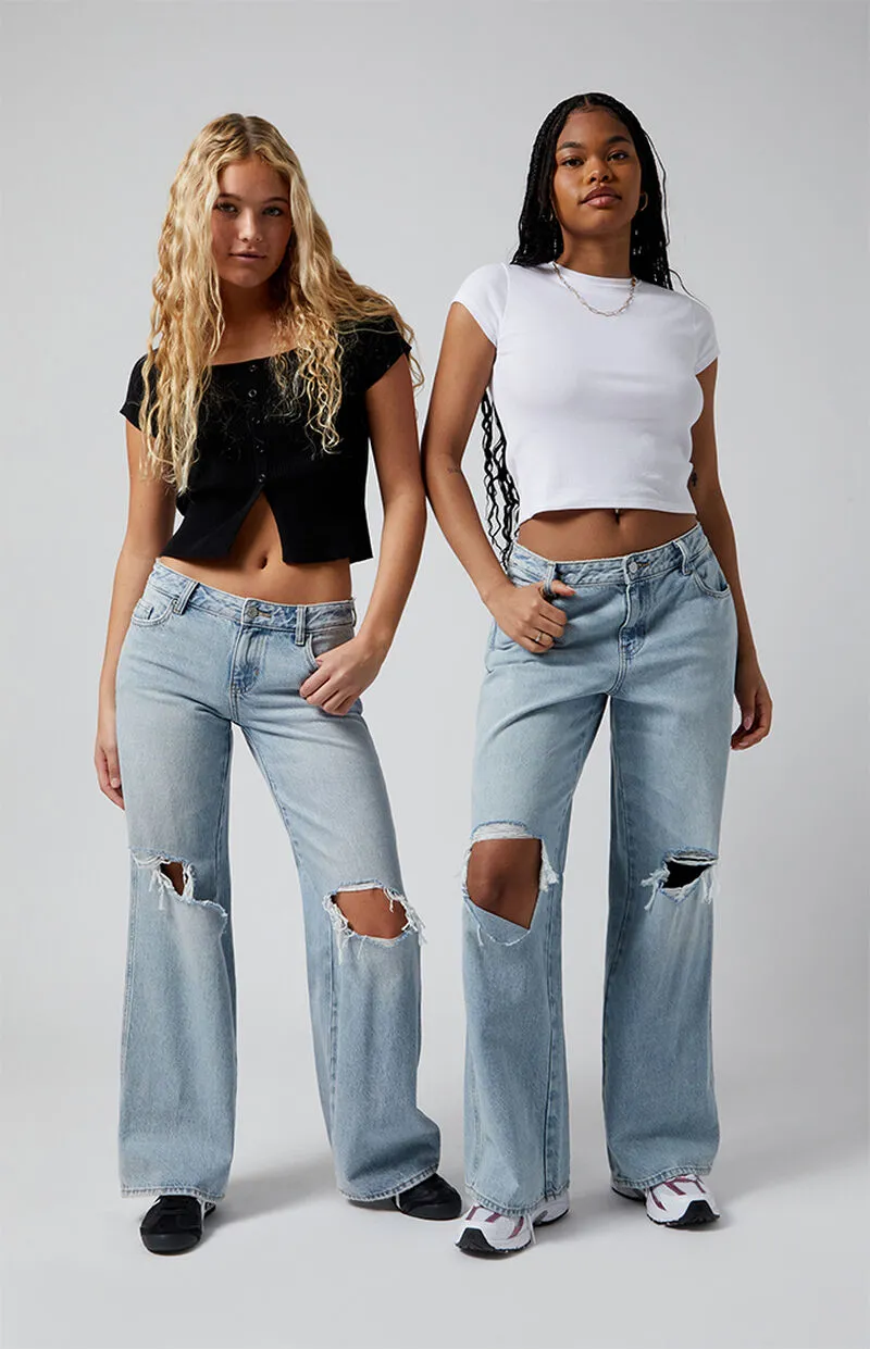 PacSun Casey Ripped Knee Low Rise Baggy Jeans Light Indigo
