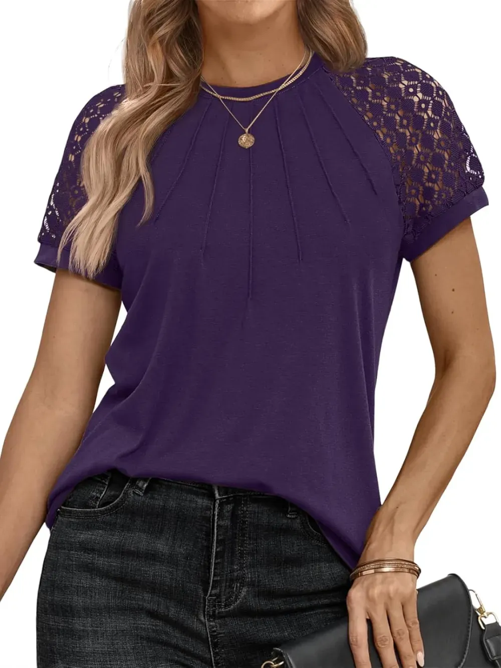 AUTOMET Womens Tshirts Trendy Fashion Tops Lace Short Sleeve Business Tee Shirts Casual Knitted Blouses Summer Outfits 2024