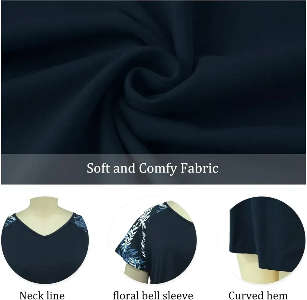 HDLTE Womens Plus Size Tops Floral Bell Sleeves Blouses Summer Crewneck Tunic Loose Casual T Shirts