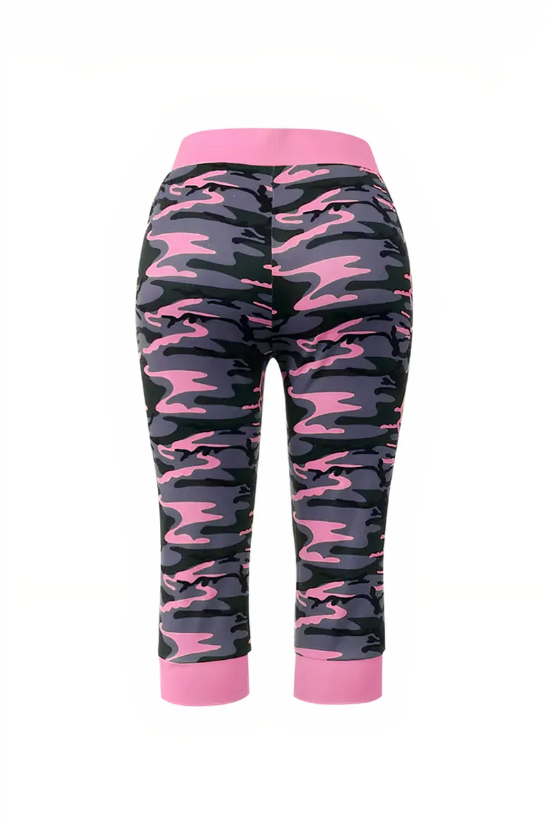 Camo Print Drawstring Capris Pants