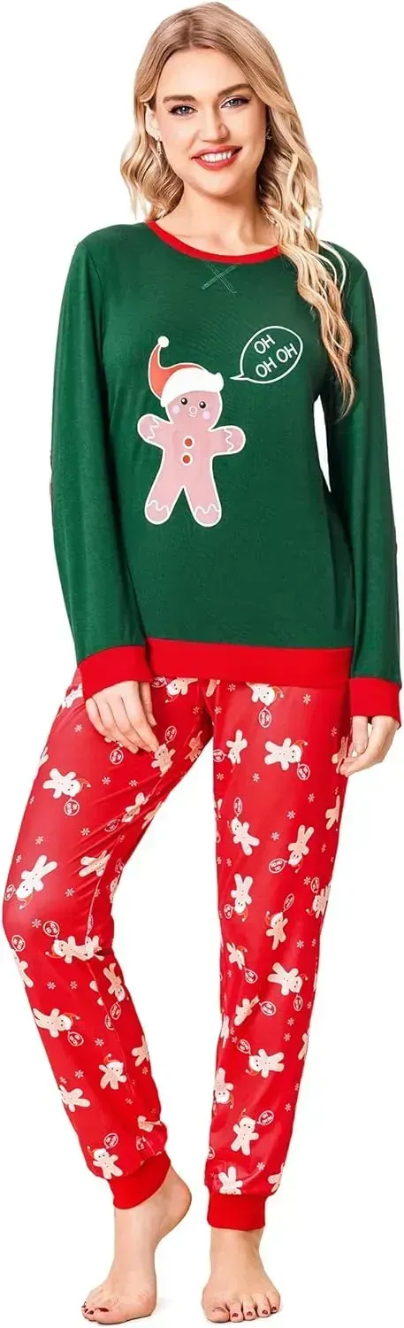 Women's Pajamas Sets Long Sleeve with Plaid Pants Soft Sleepwear O Neck 2 Piece Pjs Joggers Loung Set with Pockets