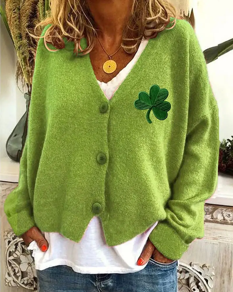 Women's St. Patrick's Day Print Flannel Casual Cardigan