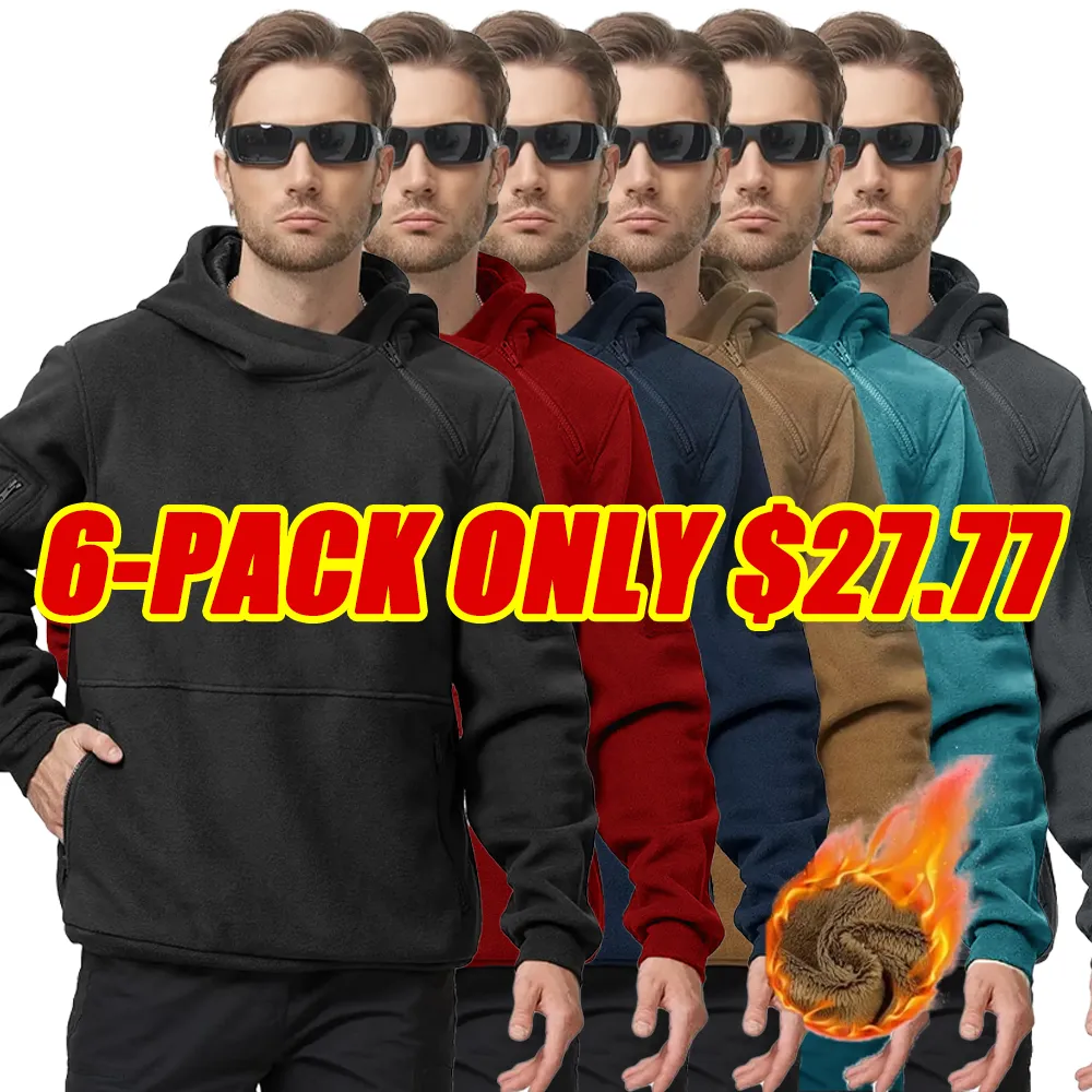 Men's Tactical Winter Fleece Pullover Hoodie Warm Long Fleece lined Hooded Sweatshirt