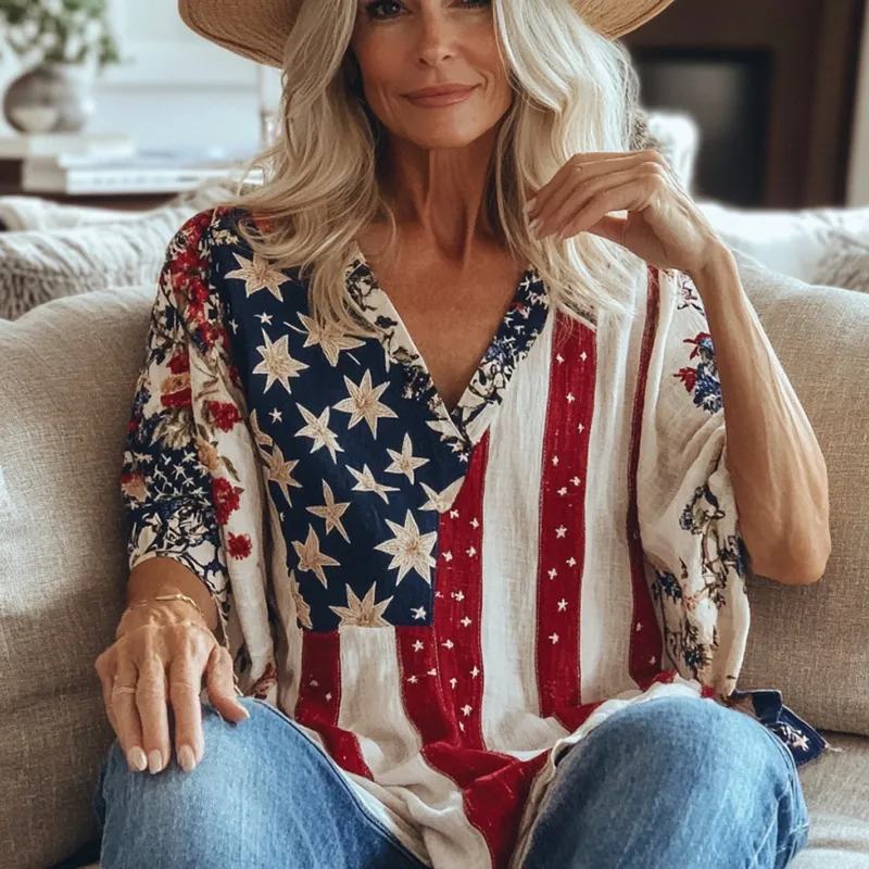 Women's Independence Day Stripes Art Casual T-shirt