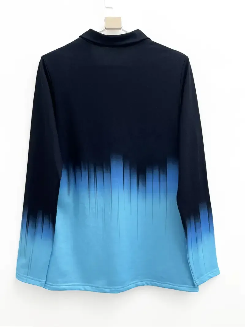 Ombre Print Quarter Zip Sweatshirt, Casual Long Sleeve Lapel Sweatshirt For Fall & Winter, Women's Clothing