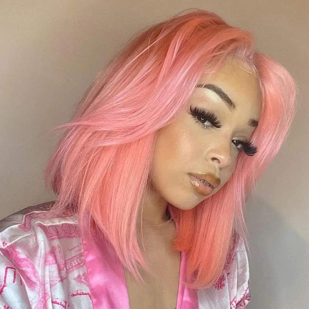 Sterly Pink Color Bob Lace Front Wig Colored Human Hair Bob Wigs