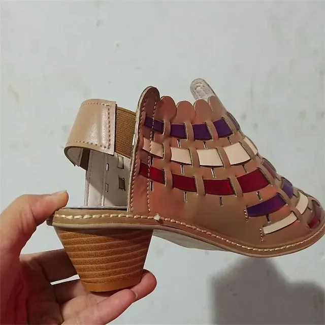 Women's Boots Plus Size Sandals Boots Summer Boots Outdoor Daily Booties Ankle Boots Winter Cone Heel Round Toe Casual Walking Shoes PU Leather Loafer Elastic Band Color Block Almond Black White