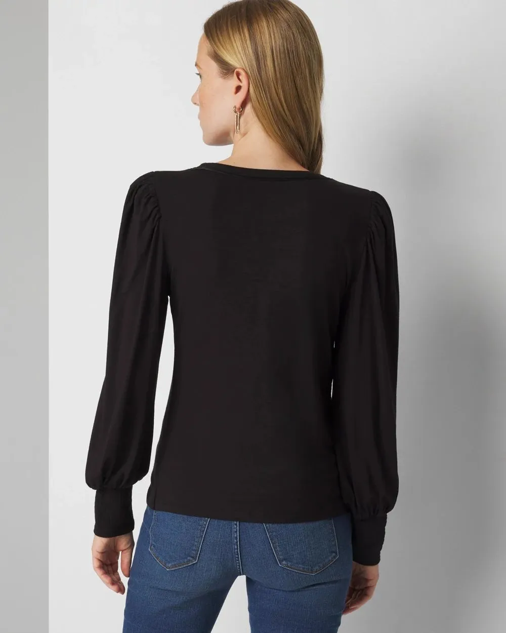 Long Sleeve Tee with Smocked Cuffs