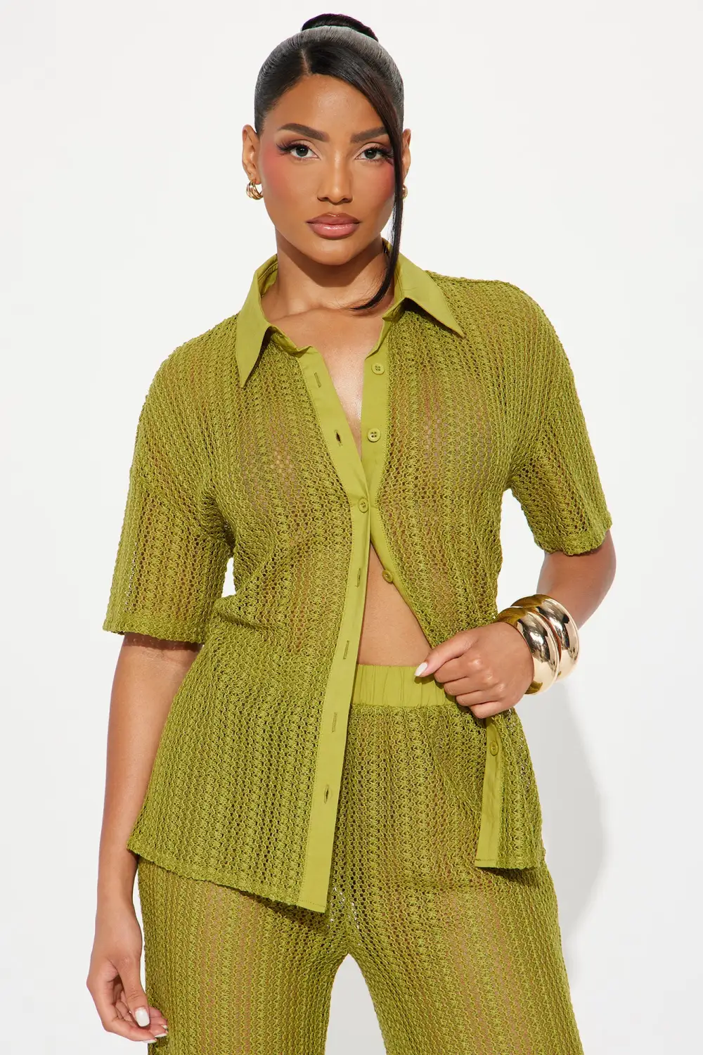 In My Vacay Era Crochet Pant Set - Green
