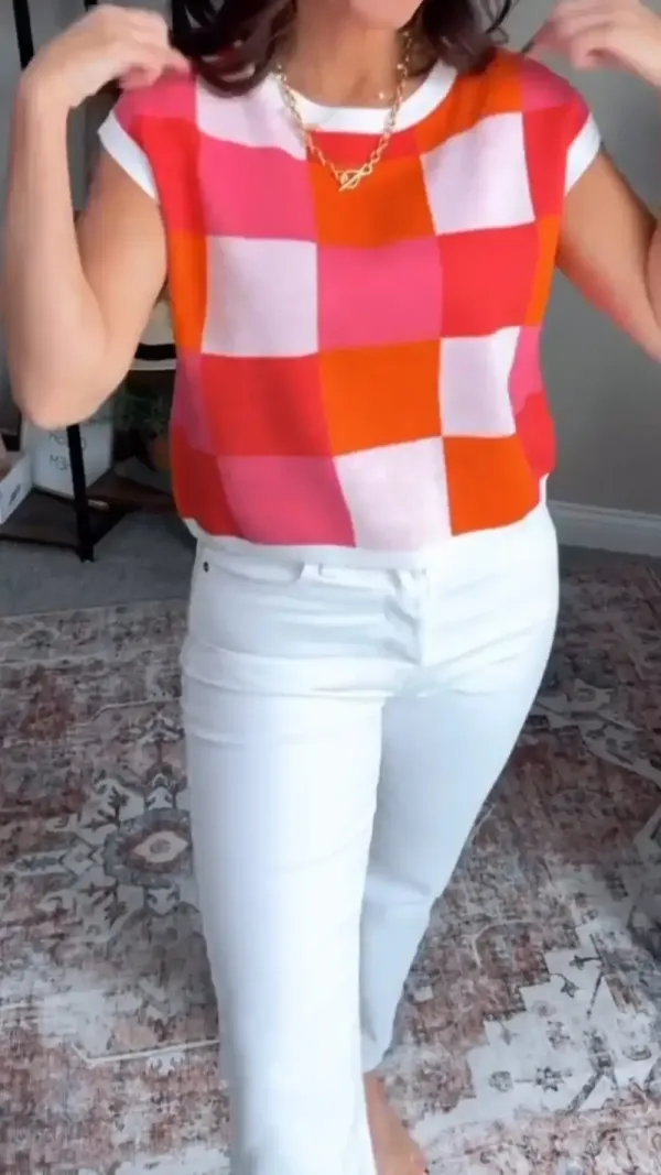 Women's Crew Neck Knitted Short Sleeve Top