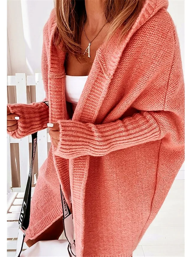 Women's Cardigan Hooded Solid Color Stylish Basic Casual Long Sleeve Loose Sweater Cardigans Hooded Open Front Fall Winter Denim Purple / Holiday / Going out
