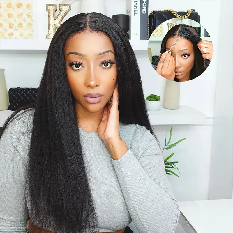 Real HD| Kinky Straight Glueless Lace Closure Wig 250% Raw Virgin Human Hair Wig