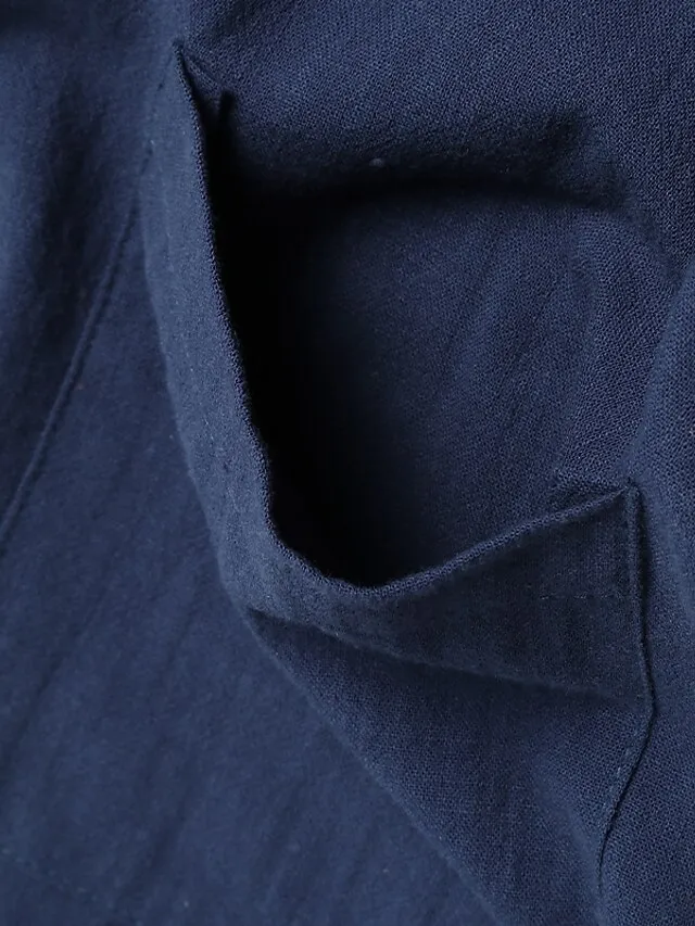 Women's Shirt Dress Casual Dress Cotton Linen Swing Long Sleeve V Neck Pocket Basic Loose Midi Summer Spring