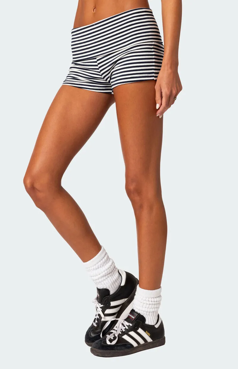 Edikted Striped Fold Over Shorts
