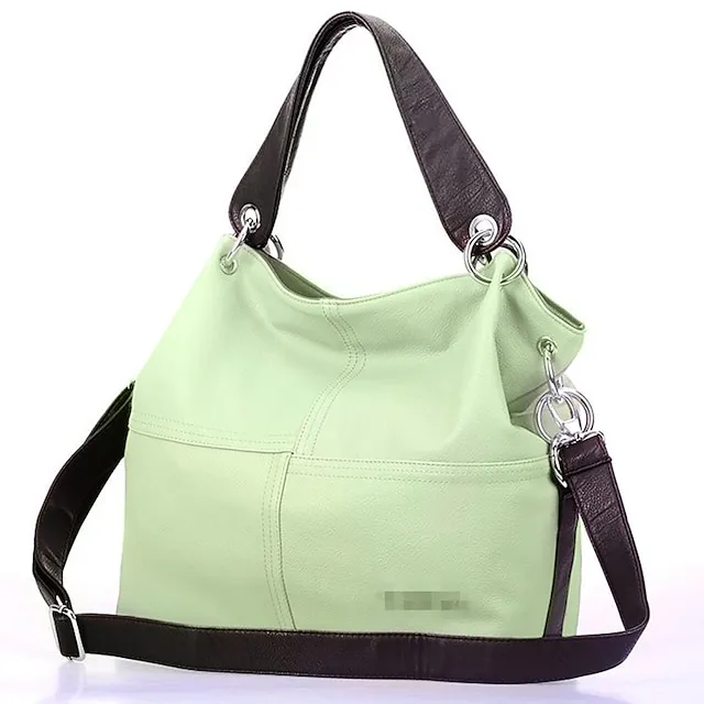 Women's Handbag Tote PU Leather Daily Zipper Solid Color Black Pink Green