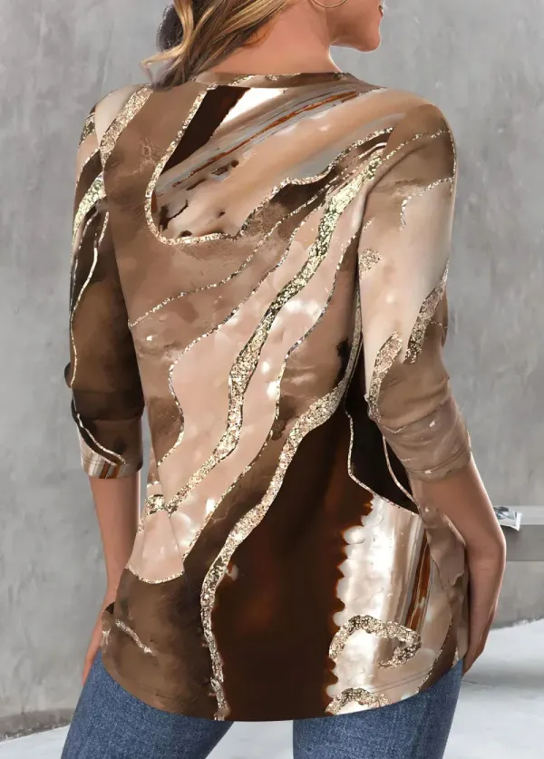 Light Coffee Criss Cross Marble Print T Shirt