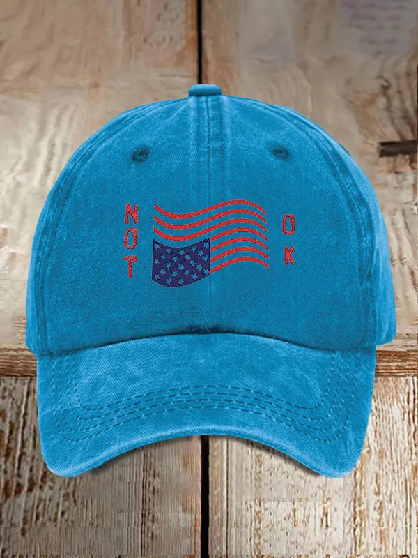Retro We Are Not Ok Print Baseball Cap