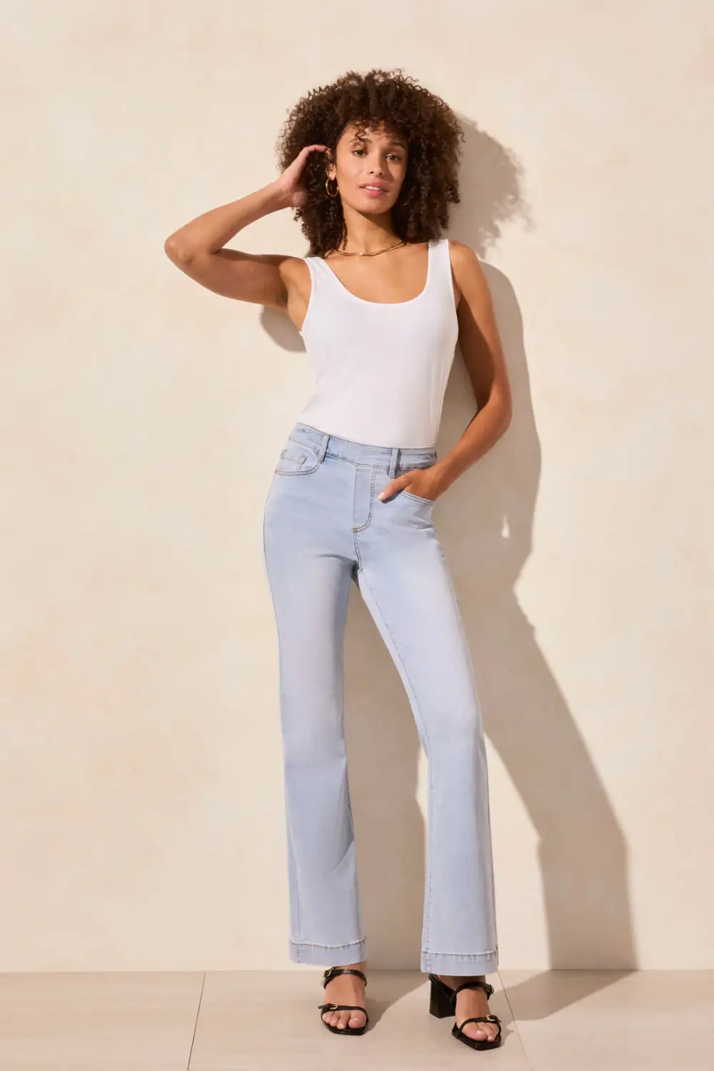 Audrey Pull-On Flare Jeans With 5 Pockets-Lt Surf