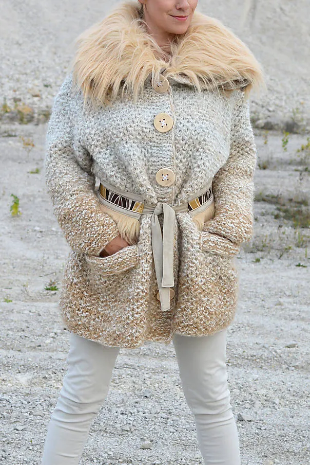 Women Casual Plus Size Long Sleeve Sweater - Beige