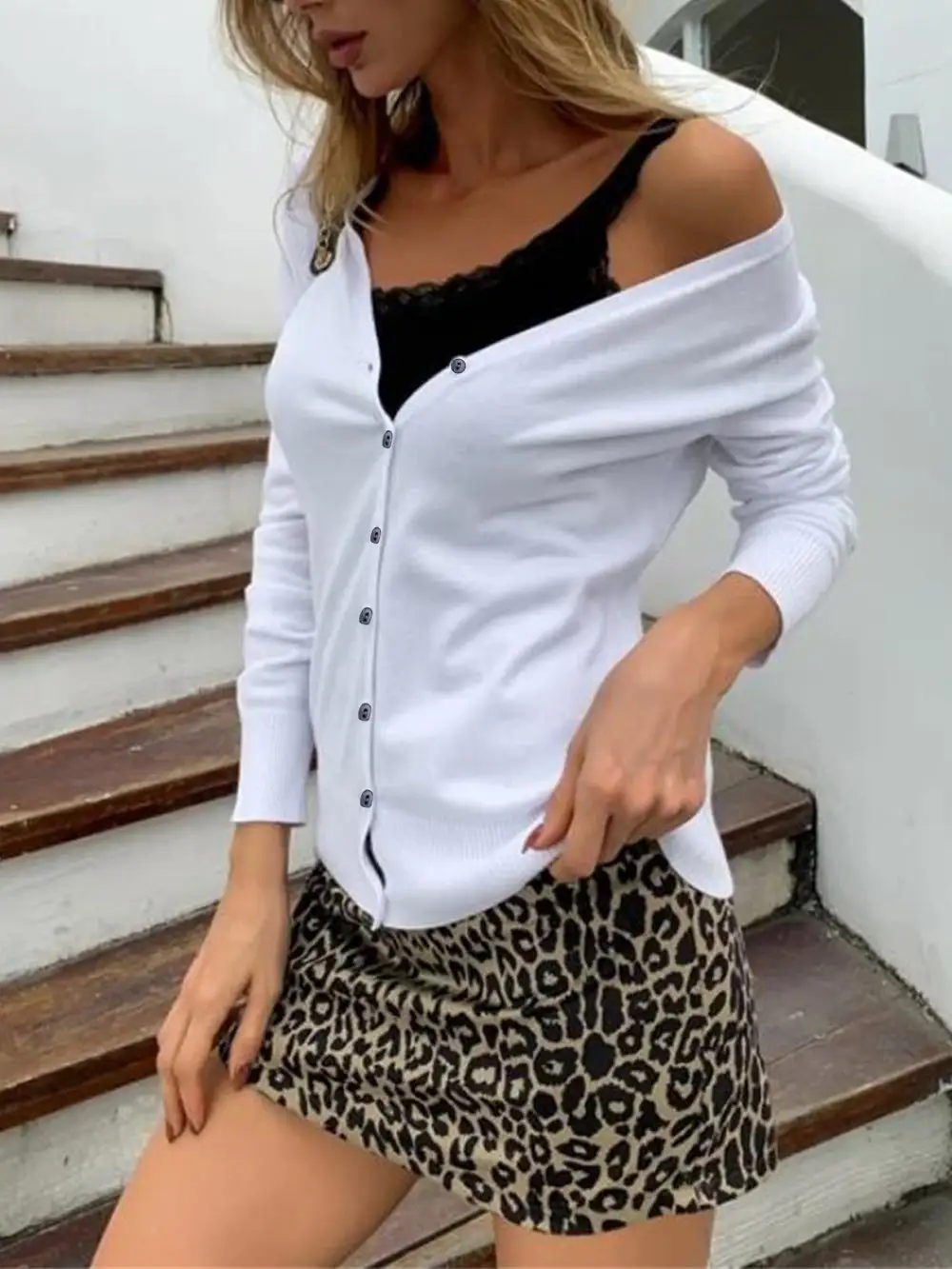 Button Long Sleeve Knit Sweater Cardigan Jacket