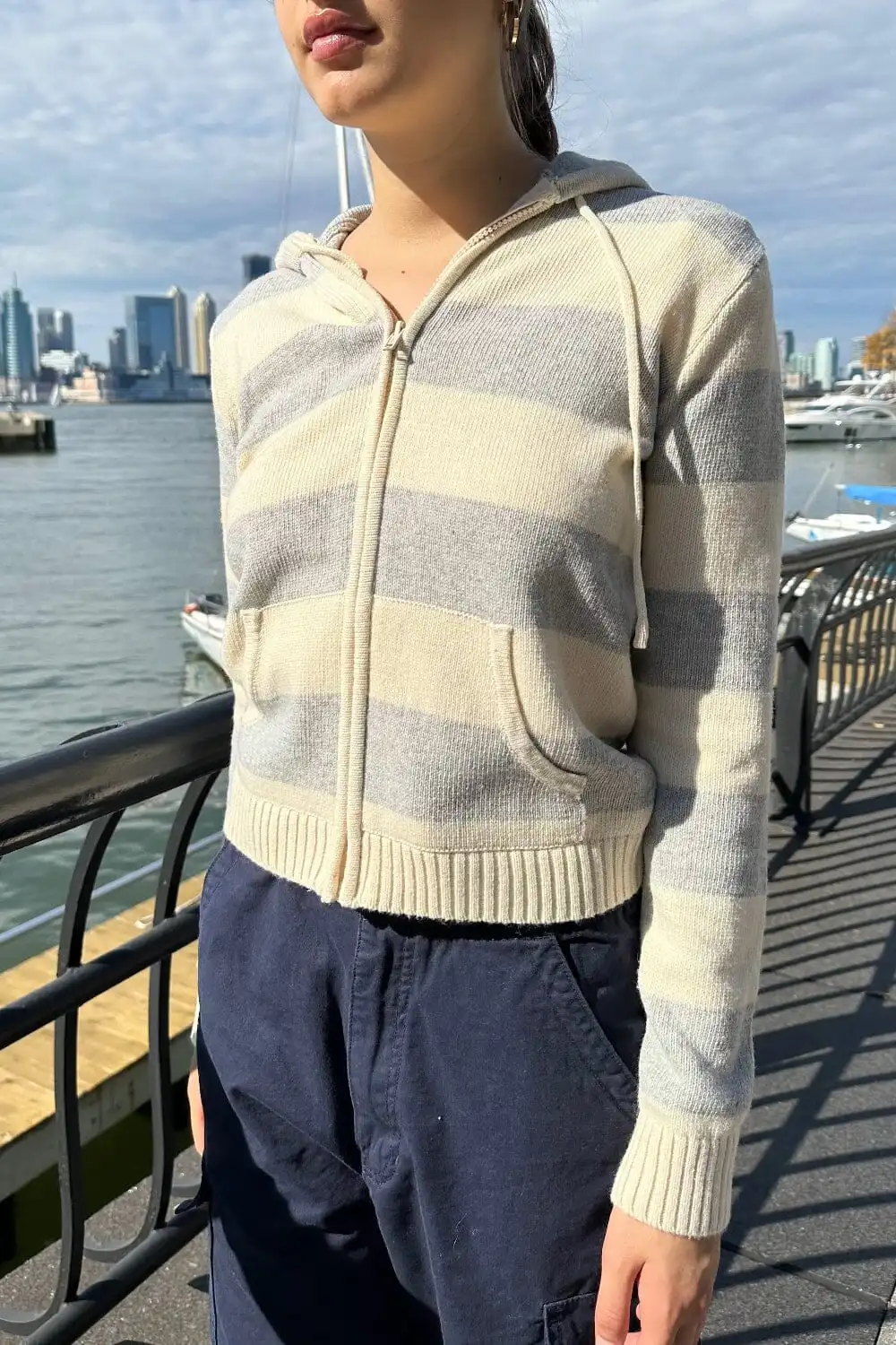 Alana WOOL Stripe Zip-Up Sweater