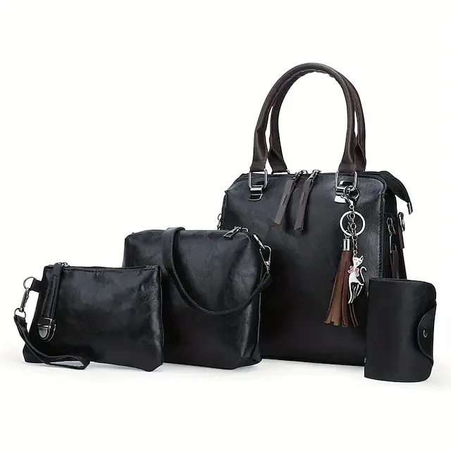 Boston Women's Handbag Set-PU Leather Shopping Bag-Zipper Adjustable Large Capacity Waterproof Bag-Set of 4