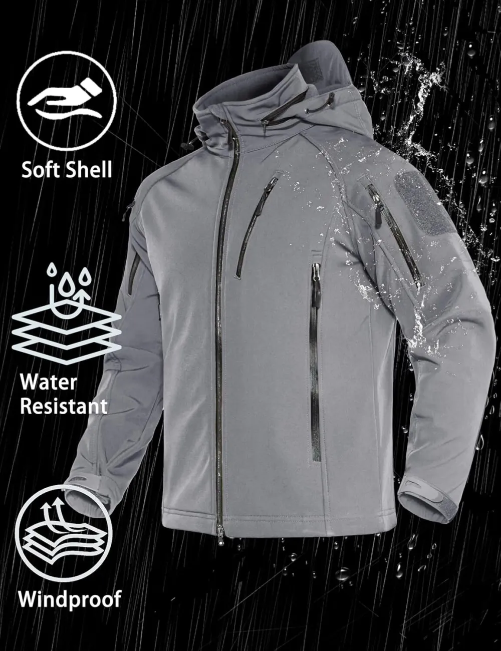 Men's Tactical Jacket 8 Pockets Water Resistant Jacket Softshell Fleece Lined Jacket Winter Coats Ski Jacket