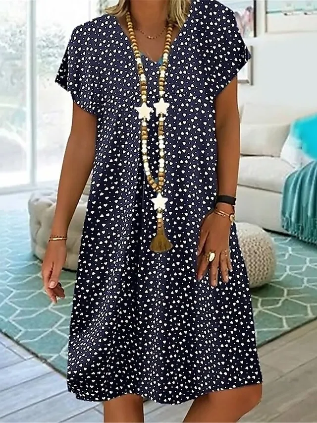 Women's Shift Dress Midi Dress White Wine Blue Short Sleeve Polka Dot Print Summer Spring Fall V Neck Basic Vacation Summer Dress 2023 M L XL XXL 3XL 4XL 5XL