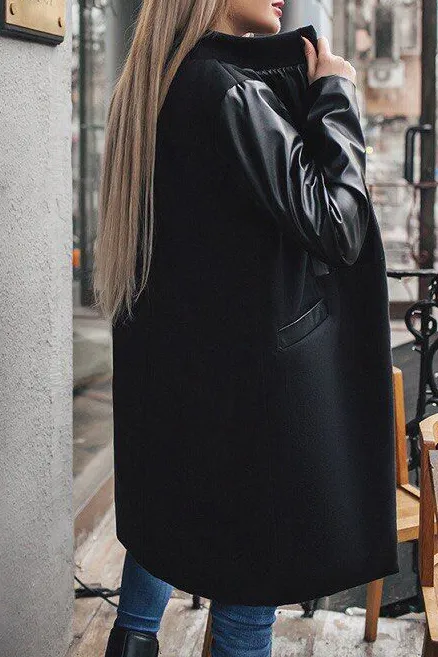 Colorblock Stand Collar Side Pocket Coat