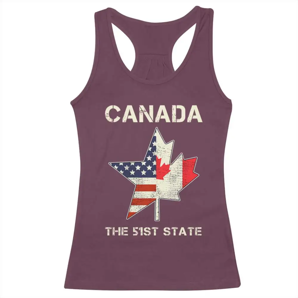 Canada The 51st State Racerback Tank Top Maple Canadian American Flag TS09