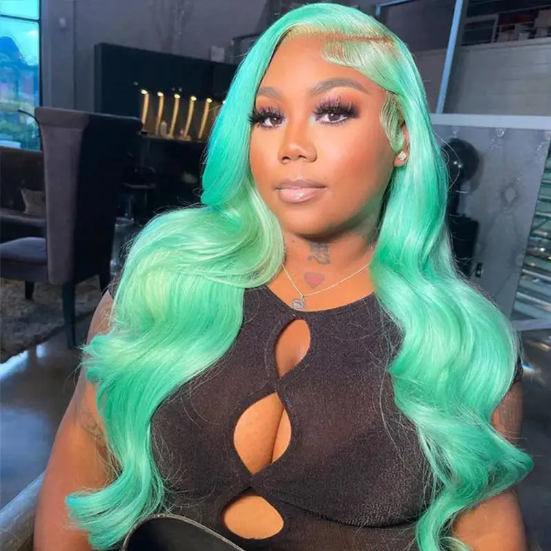 Mint Green 13x6 Transparent Lace Wig 100% Virgin Human Hair