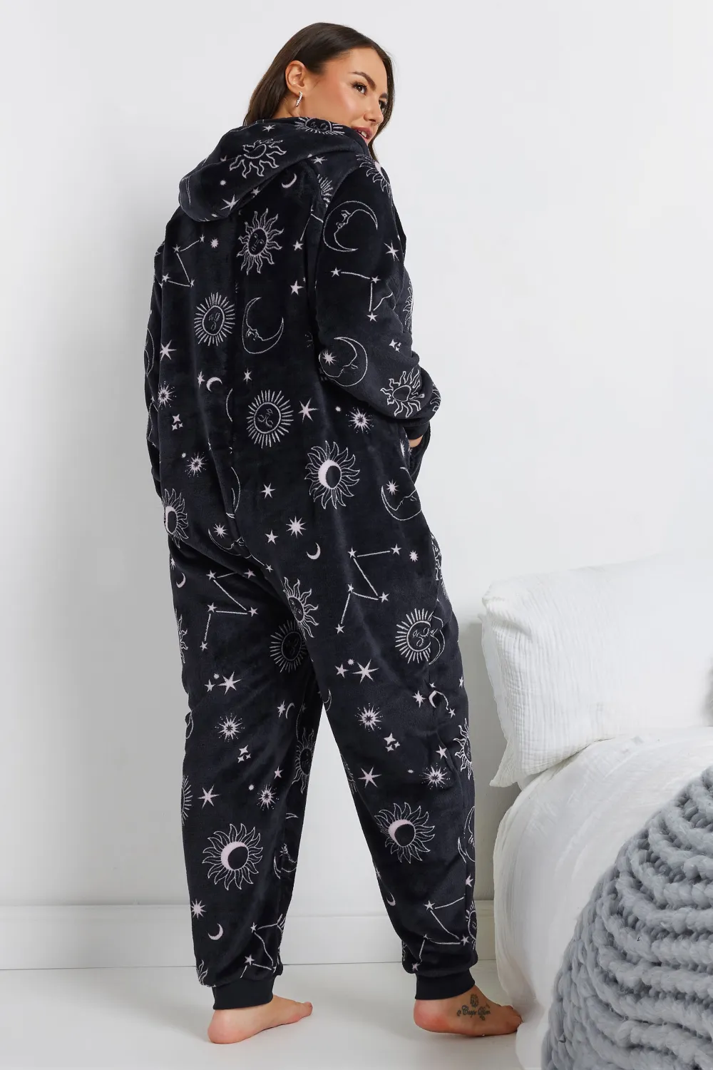 YOURS Curve Navy Blue Celestial Print Hooded Onesie