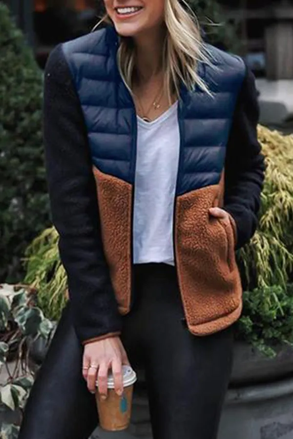 Patchwork Contrast Color Slim-Fit Down Jacket