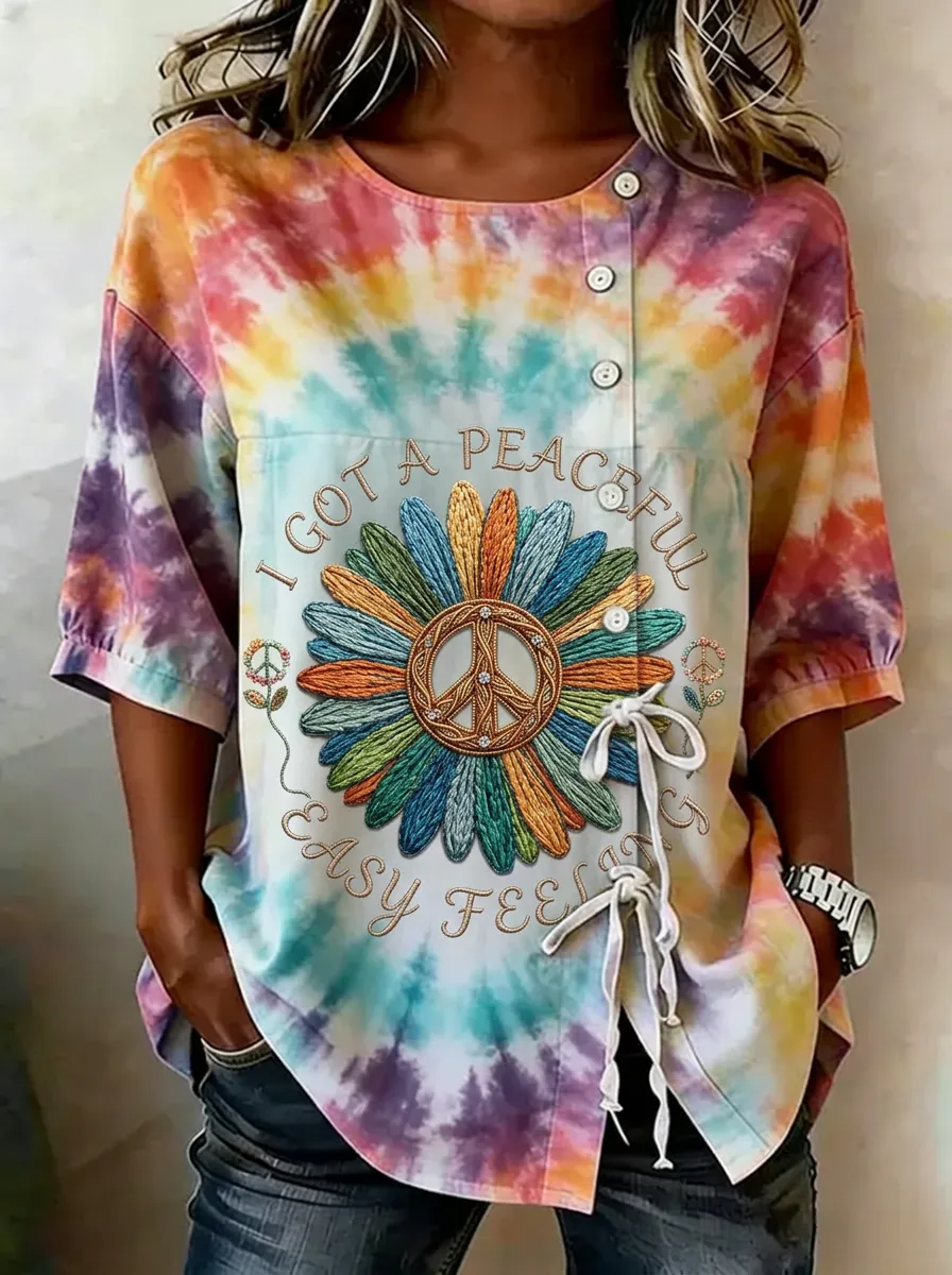 Women's Nashville Peace Daisy Tie-Dye Printed Top