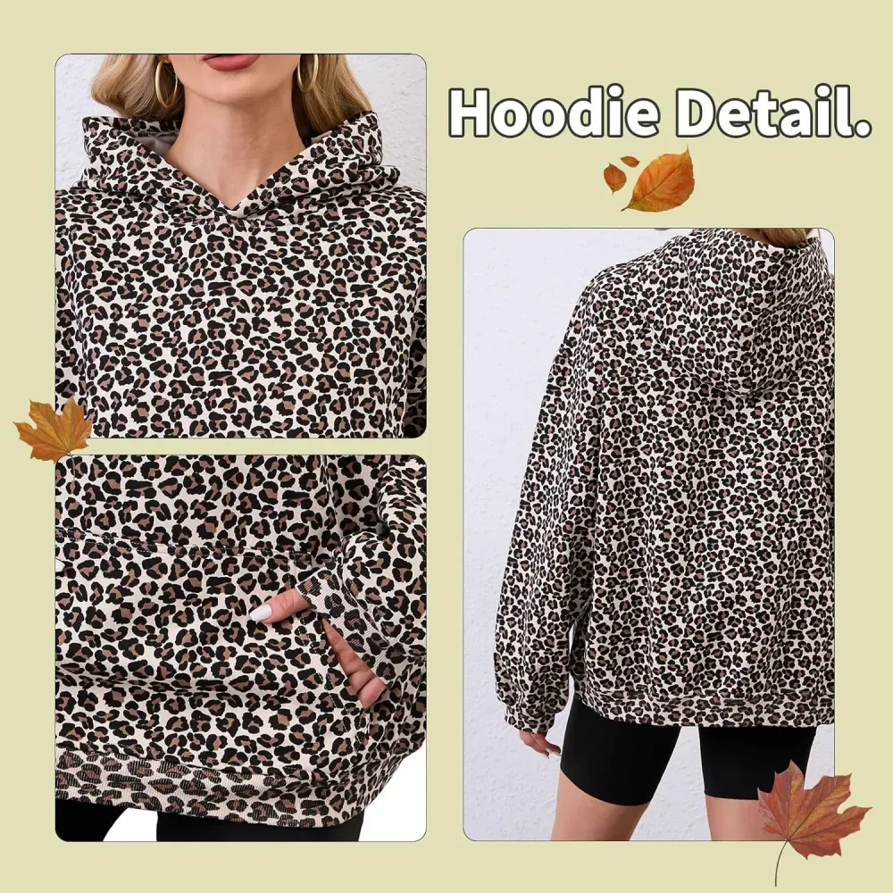 Womens Camo Hoodies Maple Leaf Print Oversized Hooded Sweatshirt Fleece Pullover Sweatshirts Long Sleeve with Pocket