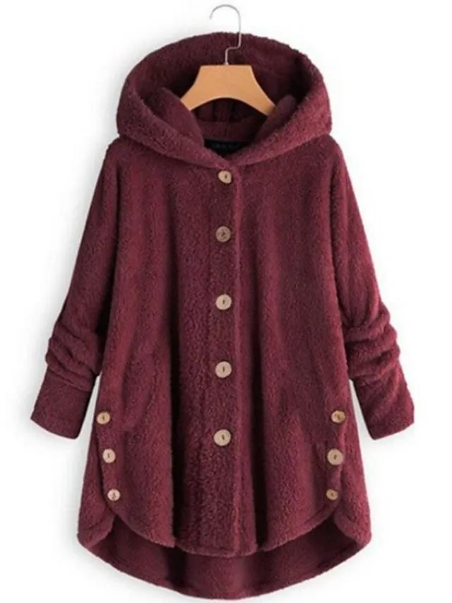 Women's Sherpa Jacket Fleece Teddy Coat Warm Heated Jacket Windproof Hooded Coat with Pocket Pink Minimalism Sweet Loose Fit Outerwear Long Winter Coat