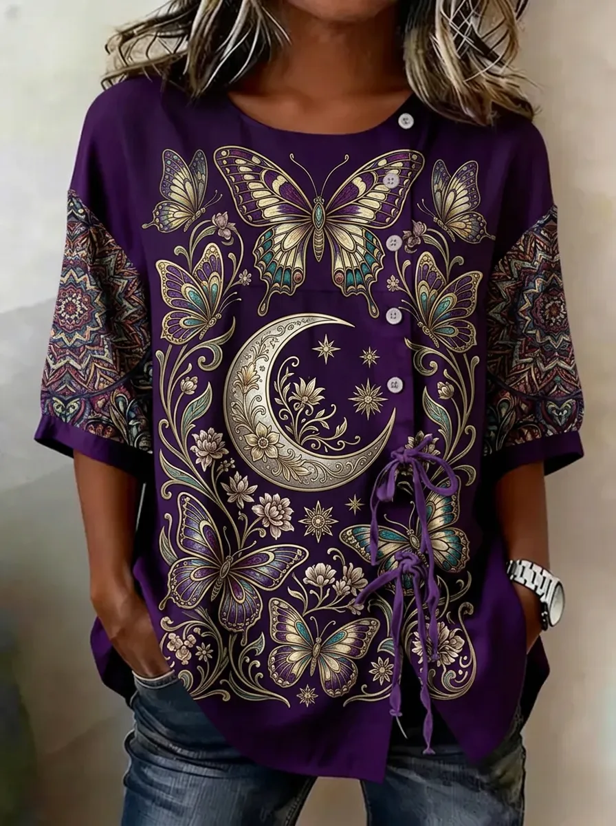 Women's Nashville Celestial Butterfly Moon Printed Shirt