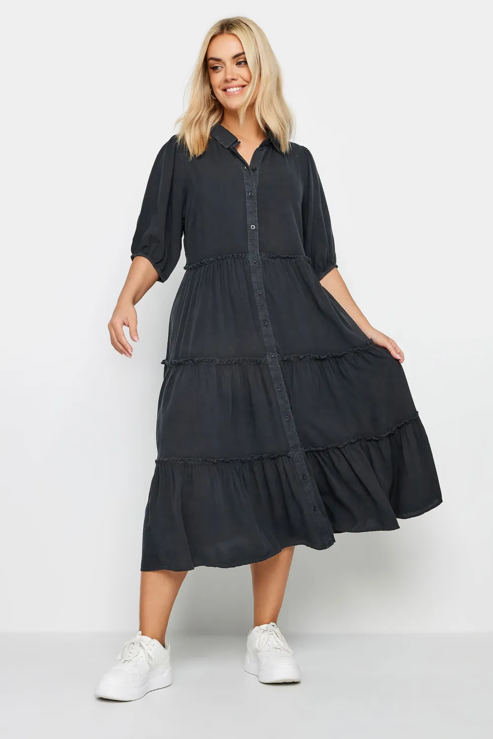 YOURS Curve Charcoal Grey Midi Shirt Dress