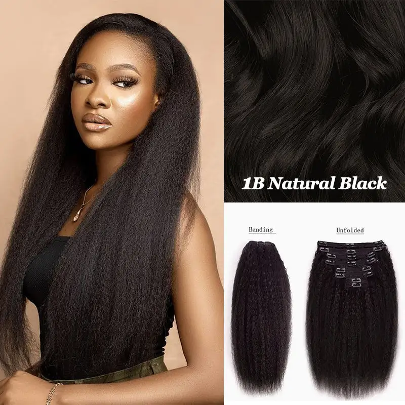 Double Drawn Kinky Straight Clip In Hair Extensions Human Hair Clip Ins 120g 8pcs With 18 Clips
