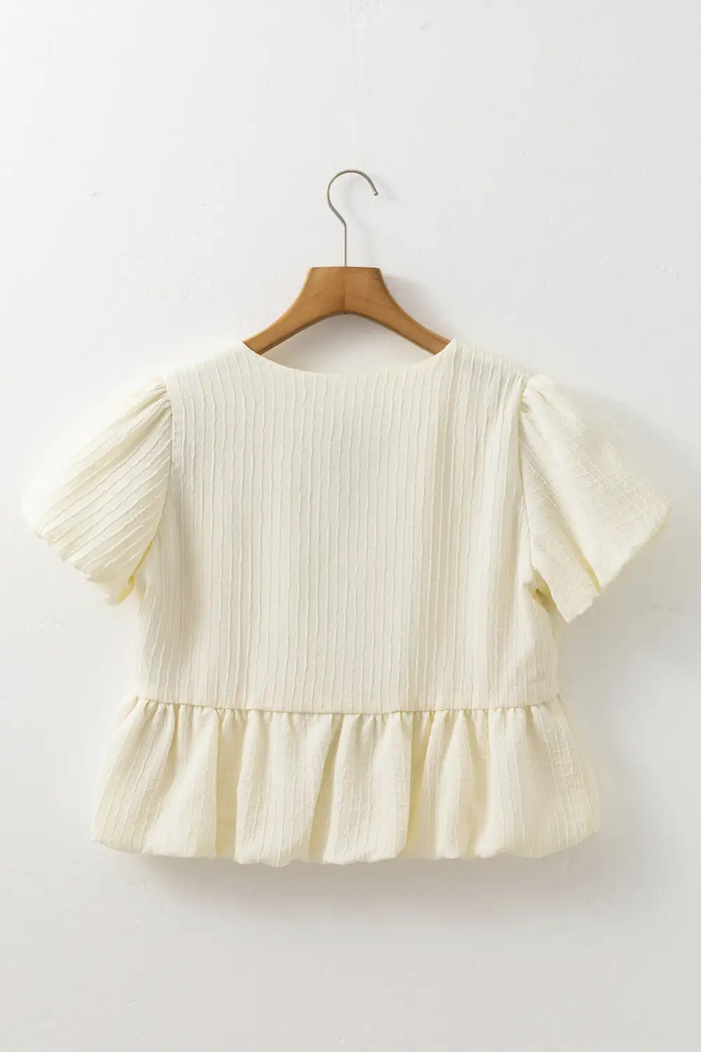 Bow Detail Textured Puff Sleeve Blouse