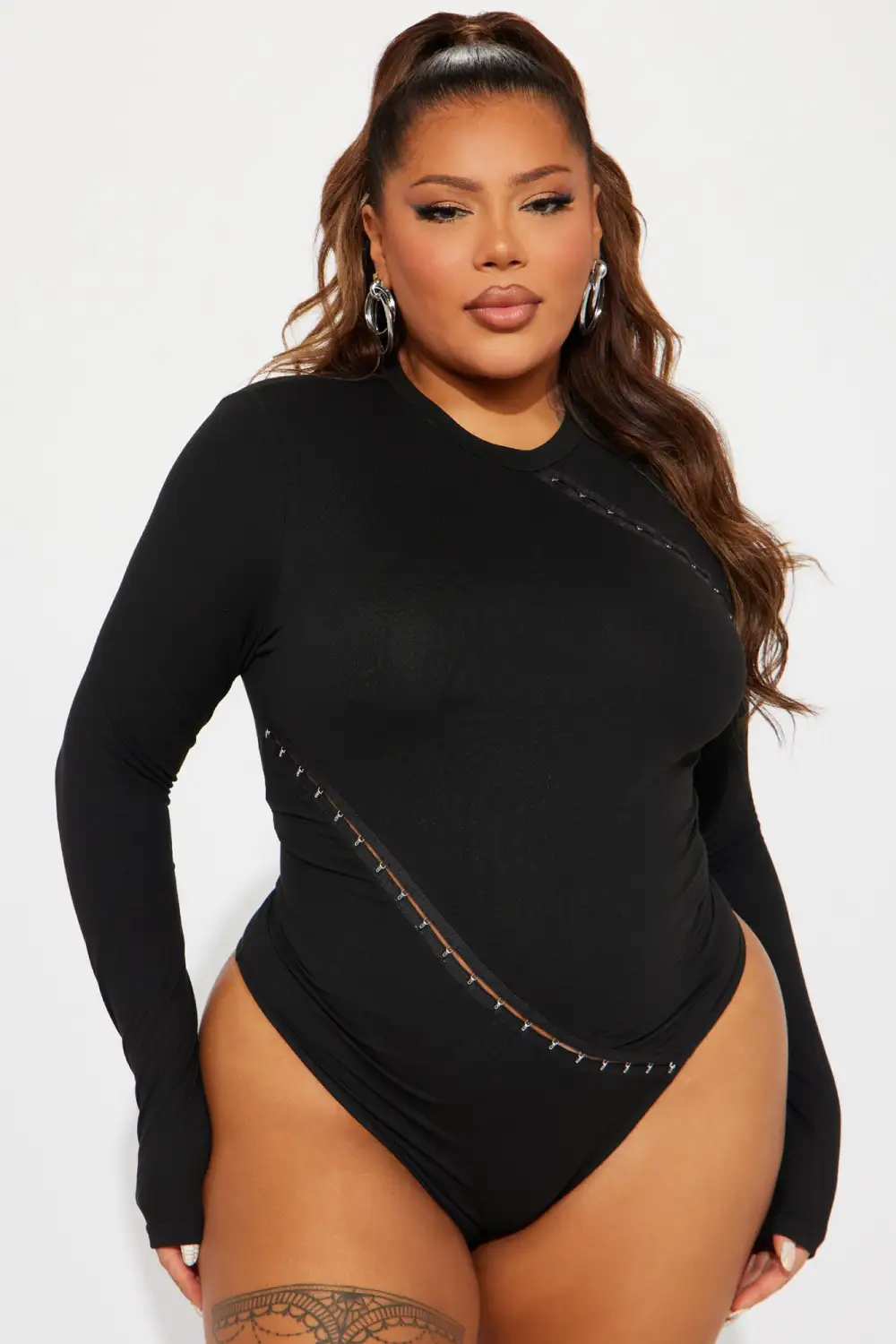 Got You Hooked Long Sleeve Bodysuit - Black