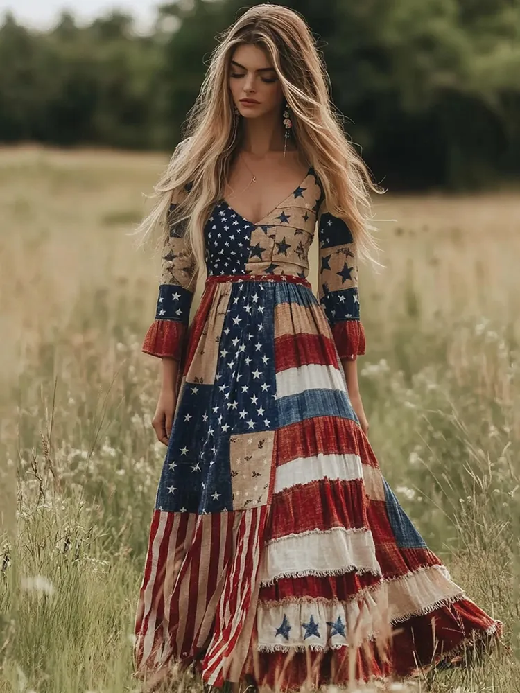 Women's Vintage Independence Day Art Maxi Dress